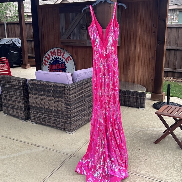 Hard to find! Jovani 3263 Prom dress. HOT PINK/IRIDESCENT, size 00 - Picture 3 of 7
